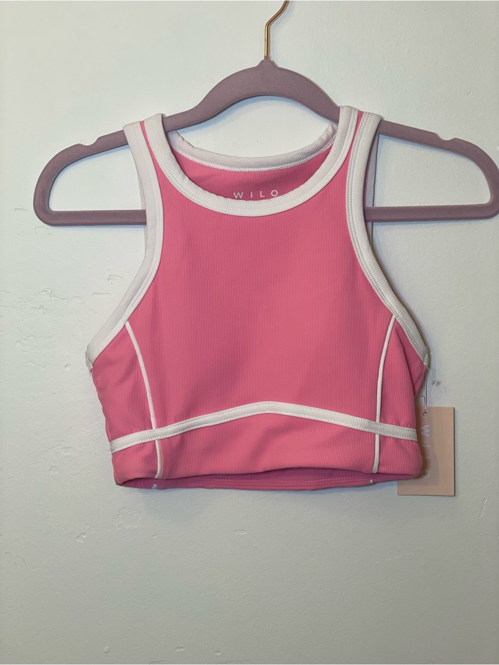 Wilo The Label Size Extra Small XS Pink & White Sports Bra Athletic NWT $102
